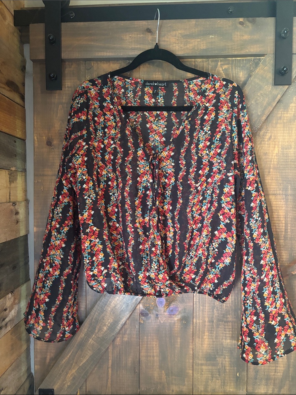 Derek Heart Black Floral Tie-Front Blouse